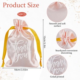 letsinstyle 50Pcs 3.9 x 5.9 Inch Satin Thank You Favor Recovery Kit Bag, Bachelorette Party Bags with Drawstring, Party Supply for Bridal Shower Wedding Decoration Hen Night Parties