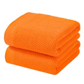 sense gnosis Super Soft Orange Bath Towels Terry Striped Weave Pattern Ultra Absorbent 100% Cotton Towel for Bathroom(27 X 55 Inch), 2 Pieces