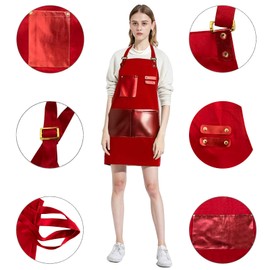 CapeshionPro Barista Aprons Kitchen Aprons for Waistress Waiters Waterproof Canvas Hair Stylists Apron with 6 Pockets for Women, Red