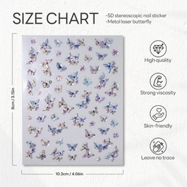 Butterfly Nail Art Stickers 5D Embossed Colorful Nail Decals Lace Butterfly Spring Summer Nail Design Adhesive Decals Manicure Accessories for Women DIY