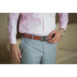 2 Pack Men’s Belt, Mio Marino Linxx Ratchet Belt with Fathers Day Gift Box - Chainlink Linxx - Deep Charcoal & Burnt Umber - Adjustable from 48" to 64" Waist