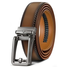 BULLIANT Ratchet Belts Men-Click Leather Belt Adjustable for Men Dress Casual Golf Jeans 1 3/8"-Cut for Fit(Tawny,28"-34" Waist Adjustable)
