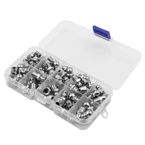 Alnicov 60-teiliges Schmiernippel-Sortiment-Set, Kegelschmiernippel, hydraulischer Schmiernippel für Fettpressen M6, M8,