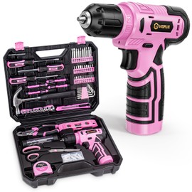 VIGRUE Tool Set with 8V Cordless Drill, 278 PCS Home Combo Kit with Drill, Hand Box Kits for Men & Women Repair, Handyman, DIY (pink)