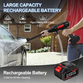 Cordless Pressure Washer Battery Powered,880PSI Cordless Power Washer with 4.0Ah Battery,6-in-1 Nozzle,3 Power Level Touch-Adjustable,Handheld Portable Pressure Washer for Cars Wash,Yard(Black+Orange)