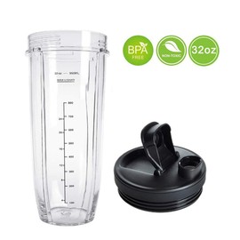 Flip Top to-go Lid and 32OZ Cup and 7 Fins Blade for Compatible with Nutri Ninja Auto IQ 1000W Blender Accessories Replacement Parts BL482 BL480-30 BL482-30 BL682