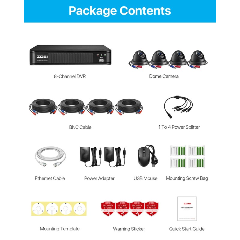 ZOSI 8CH H.265+ Home Security Camera System Outdoor, 8 Channel