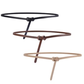 YAOSHER 3 Pack Women Skinny Belts Fashion Tie a Knot Waist Belt Thin Waist Belt for Ladies Adjustable PU Leather Belt for Dresses (Black, Khaki, Coffee)