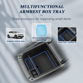 BIBIBO Centre Console Storage Box for V*W Tiguan 2 2017-2023, Organiser with Non-Slip Mat, Glove Box, Centre Armrest, Console Shells Armrests, Car Armrest Rest