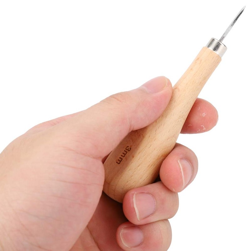Rhombus Awl Wooden Handle Scratch Awl Gourd Shape Leather Awl