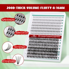 FADVAN Lash Extension 280pcs C Curl 10D+20D Cluster 9-16mm Mixed Individual Cluster Lashes (10D+20D 9-16mm)