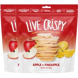 Live Crispy Fruit Chips - Pineapple-Powered Snack Packed with 100% Natural Fruit - Antioxidant-Rich, Vitamin-Packed (Apple/Pineapple) 2 Pack
