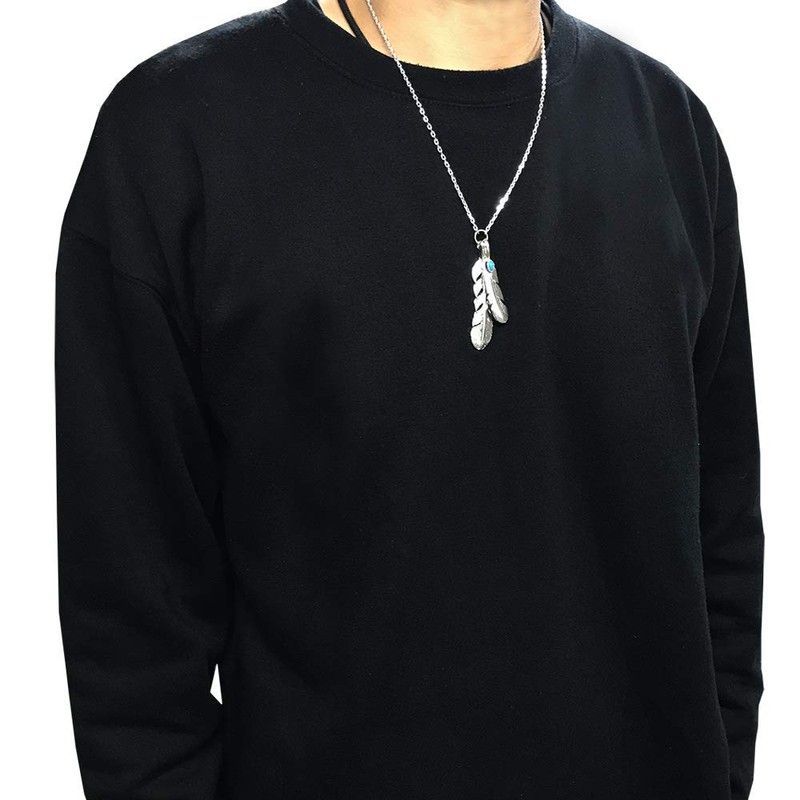 H.N.Z Native American Necklace Silver Turquoise Feather Indian Jewelry Men