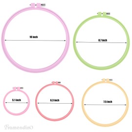 Framendino, 5 Pack Size Round Embroidery Hoops Plastic Cross Stitch Hoop Reusable Frames Rings for DIY Sewing Project (5 Colors)