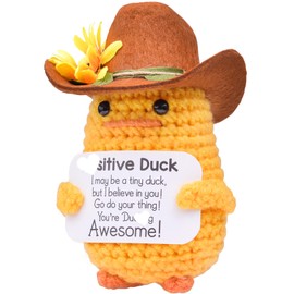 Mwmoeen Pocket Hug Positive Ente Cowboyhut, Positive Duck Strickwolle Ente, Emotionale Unterstützung Enten Geschenke Party-Dekoration Familie Freunde Geschenk Kleines Geschenk für Freundin