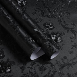 lenify Black Peel and Stick Wallpaper Vintage Contact Paper 15.7inch x 118.1inch Black Floral Wall Paper Embossed Wallpaper Peel and Stick Textured Removable Flower Self Adhesive Decor Vinyl