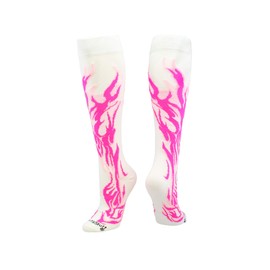 MadSportsStuff Flame Socks Athletic Over the Calf Socks (White/Neon Pink/Pale Pink, Large)