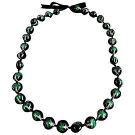 BlueRica Hand Painted Kukui Nut Lei Necklace - Hawaiian Style (Palm Tree)