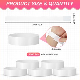 PATIKIL Paper Wristbands for Events, 1200 Pack Neon Party Wrist Bands, Colored Waterproof Concert Identification Wristbands Hand Bands for Bar Entrance Admission White