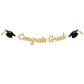 Gold Glitter Congrats Grad Banner - 2023 Graduation Decorations, Congrats Grad Decor 2023, Class of 2023 Graduation Party Prom Decorations