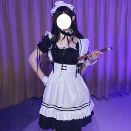 GEAHOL Maid Clothing, Cosplay, Café, Maid Apron, Classic, Short Length, 10-piece Set, Maid Costume, Masquerade, Women's, Men's, Set, Compression, Event, Party, Adult, Unisex (M)