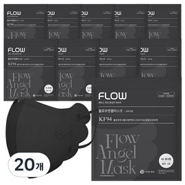 Flow KF94 Angel Beak-shaped Mask ML Medium/Large, 5-pack, 20 pcs, Black / 플로우 KF94 천사 새부리형 마스크 ML 중대형, 5개입, 20개, 블랙