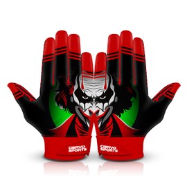 CIERVO SPORTS Football Receiver Gloves for Adult & Youth Non-Slip Silicon Grip Gloves (Black/Red, Youth X-Large)
