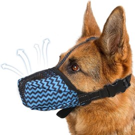 Dog Muzzle, Air Mesh Breathable Muzzle for Medium Large Sized Dogs Prevent Biting Barking Chewing Soft Basket Muzzle for German Shepherd Dog with Reflective Adjustable Strap (L,Blue)