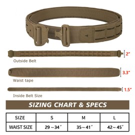 PIKEON Tactical Belt Battle Nylon Quick Release Duty Belt with Inner Belt & Anti-slip Belt (Tan, Middle)