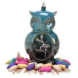 Owl Backflow Incense Holder Handmade Incense Waterfall Burner Censer 30 Pcs Incense Sticks 20 Backflow Incense Cones for Home Decoration Aromatherapy Ornament