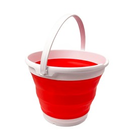 Collapsible Plastic Bucket - Pop up Saving - by SAMMART (White/Coral Pink, Round, 10L)