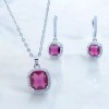 Ruby Rhodium Plated Ruby Cubic Zirconia Square Pendant Necklace Earrings