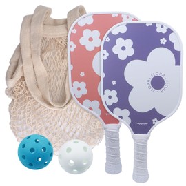 TOPPRO Pickleball Paddles Set of 2, with 2 Lightweight, Durable Fiberglass face and Polypropylene Honeycomb Core of Pickleball Paddle, 2 Balls, 1 Carrying Bag (Flora)