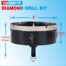 4" Diamond Hole-Saw Bits with Pilot Drill Bit 4 in Diamond Tipped Tile Hole Saws with Guiding Bit for Accurate Drilling, for Porcelain Tile Ceramic Pottery Granite Stone Glass Bottles 102mm