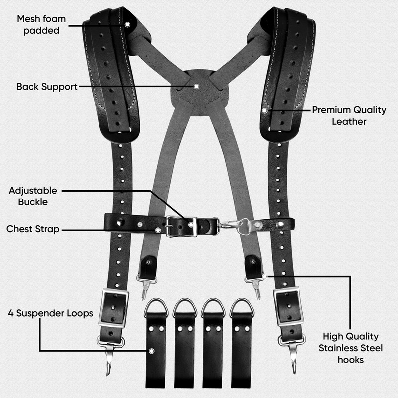 FUERI Leather Tool Belt Suspender for Men, Heavy Duty Comfort