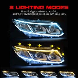 MICTUNING LED Headlight Surface Strip Tube Light 24 Inch DRL White & Amber Daytime Running Light Switchback Sequential Turn Signal Light Universal Flexible LED Lamp Strip 2Pcs