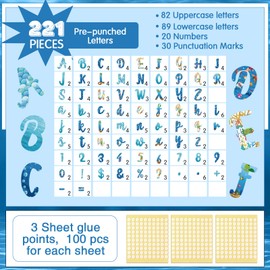 Humyoun 221 Pcs Classroom Bulletin Board Letters Colorful Alphabet Cutouts Number and Punctuation Symbol Combo Letter Cutouts for Wall Chalkboard Poster Board Decor(Ocean Italic)