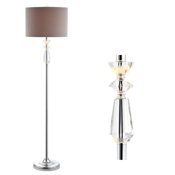 JONATHAN Y JYL2027A Layla 59.5" Crystal/Metal LED Floor Lamp Contemporary,Transitional,Traditional,Classic for Bedrooms, Living Room, Office, Reading, Clear/ChromeWithGrayShade