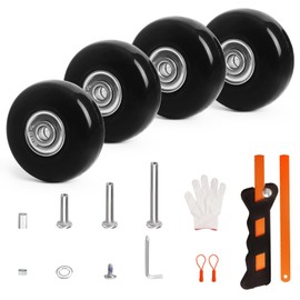 Luggage Wheels Replacement Kit 4PC Diameter 2in/50mm Thick 0.7in/18mm PU Wheels with Ball Bearing 3 Size Axles Full Set Repair Tool for Suitcase Trolley Bag Draw-bar Travel Box