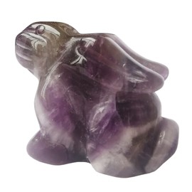 Manekieko Natural Amethyst Bag Carved Rabbit Statue, 38 mm Crystals and Healing Stones Figures Gemstone Collectibles Decor