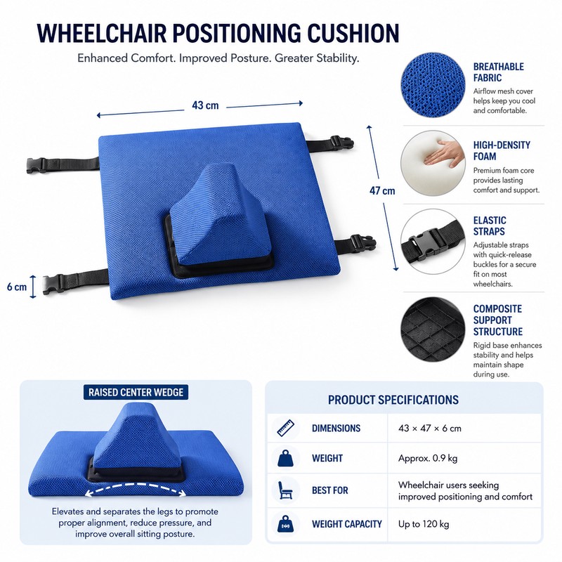 Adjustable Wheelchair Seat Cushion with Positioning Limiter – Pressure-Relief Elastic