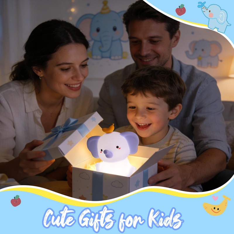 Attivolife Elephant Night Light, Cute Elephant Squishy Silicone Touch Lamp,