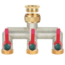 iBamso Brass Garden Hose Splitter, 1/2 inch and 3/4 inch Tap Splitter, 3 Way Tap Connector with On/Off Valves and Extended Handle, Tap Adapter Garden Hose Connector for Garden Outdoor Home