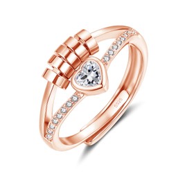 Estrellique Silver 925 Anxiety Rings, 925 Sterling Silver Anti-Stress Rings, Open Adjustable Anxiety Ring with Beads, Spinner Fidget Ring with Zirconia, Unisex Decompression Rings for Anxiety People