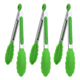 MSY BIGSUNNY Kitchen Food Tongs - 7" Mini Silicone Serving Tongs - Set of 3 (Green)