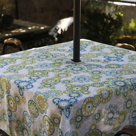 Melaluxe Spring/Summer Wrinkle-Free Waterproof Outdoor Tablecloth with Umbrella Hole and Zipper,60-Inch-by-84 Rectangle, Seats 6 to 8 People