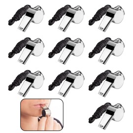 Pack of 10 Whistles, Referee Whistles with Lanyard, Stainless Steel Signal Whistle, Loud Emergency, Trainer Hand Whistle, Football Sports Whistle, Referee Whistle for Children, Sports Lessons