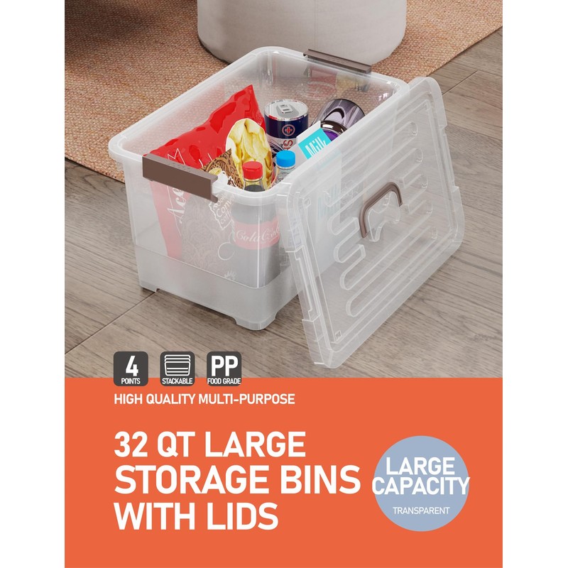 WYT 32 Qt Plastic Storage Bin Organizing Container with Durable
