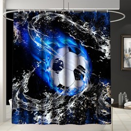 FJKJHKGJ 4Pcs Soccer Shower Curtain for Boys Bathroom Set - Boys Sports Shower Curtain Set with Bath Mat Toilet Lid Cover with 12 Hooks, 70" x 70"