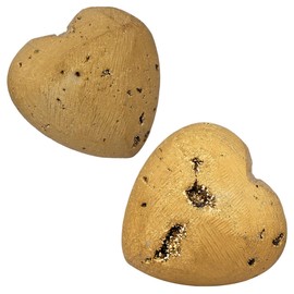 TUMBEELLUWA Healing Stones Carved Heart Puff Love Crystal Chakra Worry Reiki Pocket Palm Stone 1.5",Golden Druzy Agate Geode,Pack of 1